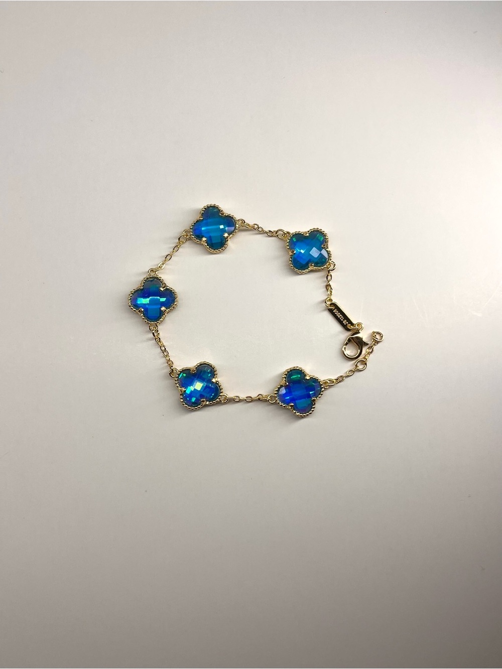 Gold Filled Bracelet with Blue Clover Stones - Designer Style